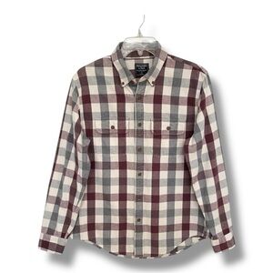 Abercrombie & Fitch Men’s Burgundy Gray Plaid Flannel Shirt Size Medium